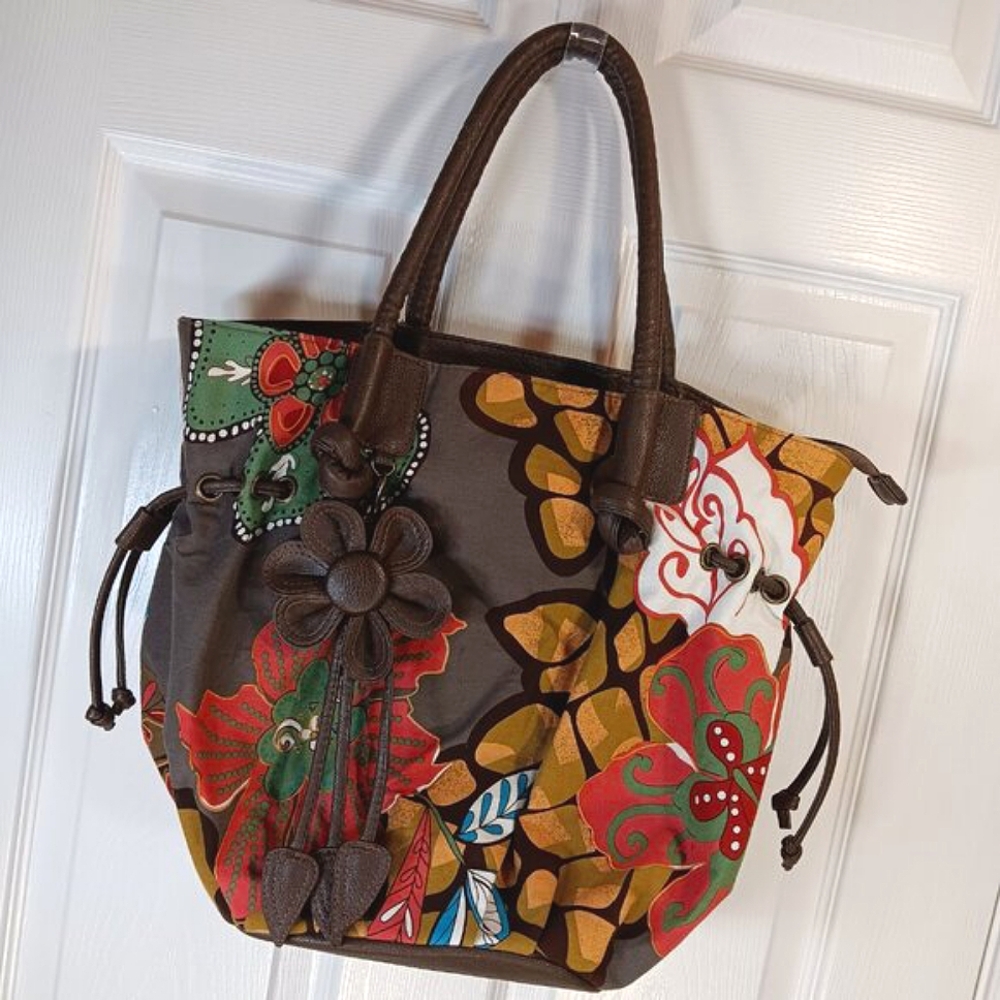 NWOT D.Fusion Multicolor Floral  Shoulder Bag Fabric Faux Leather Straps Summer - Picture 4 of 16